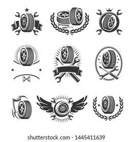 Car wheels labels and elements set. Collection icon wheels. Vector