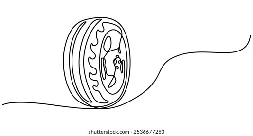 car wheels partially covered continuous one line drawing, Black and white Cartoon car tire wheels for kids This is a vector illustration for preschool and home training for parents and teachers