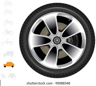 Car wheels. The series of the detailed wheels of the different vehicles.