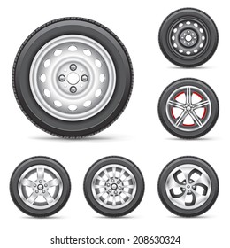 The car wheels set collection the white background