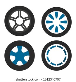 Car wheels set on white background. Vector illustration.
