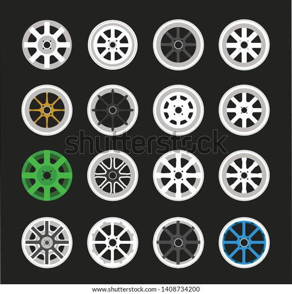Car wheels set -\
Vector isolated on black 2