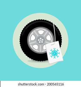 Car Wheel/tire With Winter Sign Flat Design