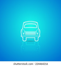 Car white vector icon on blue background