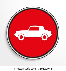 Car. White vector icon on a red background.