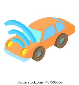 Car with Wi Fi icon in cartoon style isolated on white background. Technology symbol vector illustration