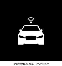 Car And Wi-Fi Flat Icon On Black Background
