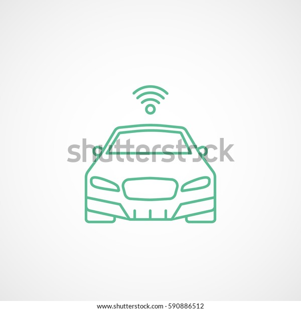 Car And
Wi-Fi Green Line Icon On White
Background