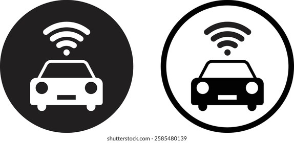 Car with wifi icon set in two styles . Smart car icon . Connected car icon . Vector illustration