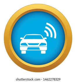 Car with wifi sign icon blue vector isolated on white background for any design