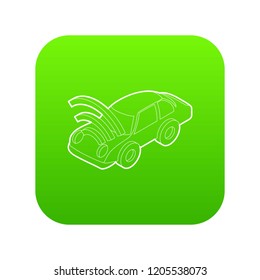 Car with wifi sign icon green vector isolated on white background