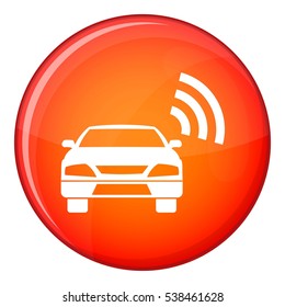 Car with wifi sign icon in red circle isolated on white background vector illustration