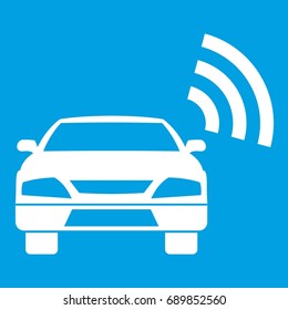 Car with wifi sign icon white isolated on blue background vector illustration