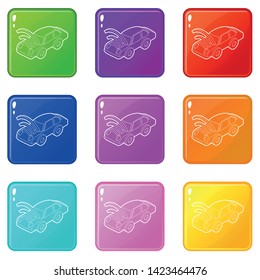 Car with wifi sign icons set 9 color collection isolated on white for any design