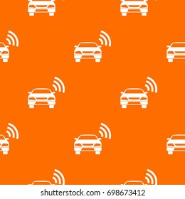 Car with wifi sign pattern repeat seamless in orange color for any design. Vector geometric illustration