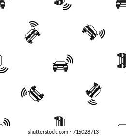 Car with wifi sign pattern repeat seamless in black color for any design. Vector geometric illustration