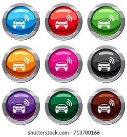 Car with wifi sign set icon isolated on white. 9 icon collection vector illustration