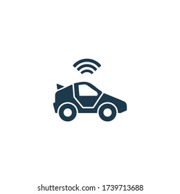 Auto mit WiFi-Schild. GPS-Signaltracker-Symbol für den Verkehr. Intelligentes Auto-Icon mit drahtloser Internetverbindung. Perfektes Icon-Design für modernes Web- und Mobile-Konzept.