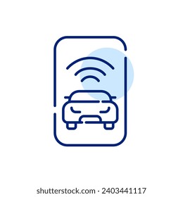 Car, wi-fi and smartphone. Smart self-driving vehicle app. Pixel perfect icon