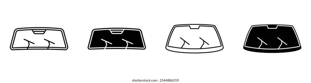 car windscreen icon collection in black and white filled and solid vector style.