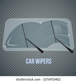 Car windscreen wipe glass realistic composition with isolated wind shield and flat wiper images on transparent background vector illustration