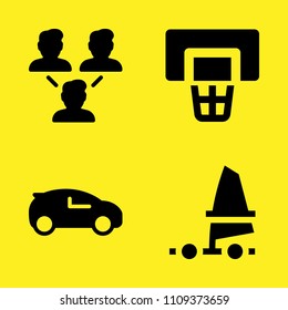 car, windsurf, basketball and networking vector icon set. Sample icons set for web and graphic design