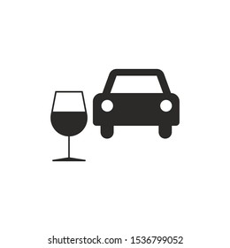 Car And Wineglass Sign Isolated On White Background. Warning Symbol Simple, Flat Vector, Icon You Can Use Your Website Design, Mobile App Or Industrial Design. Vector Illustration