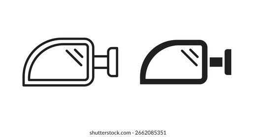 Conjunto de ícone espelho de asa de carro, estilo de linha e glifo preto para site de aplicativo de alimentos.