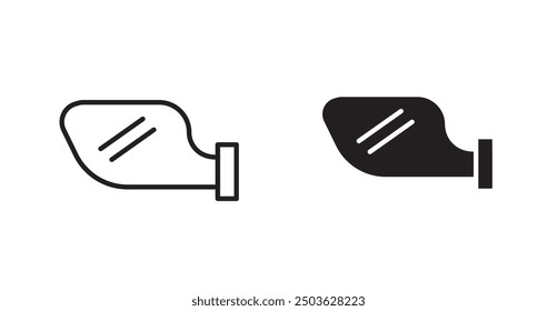 Icono del Vector del espejo del ala del coche en estilo sólido y del contorno