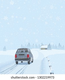 car in winter landscape