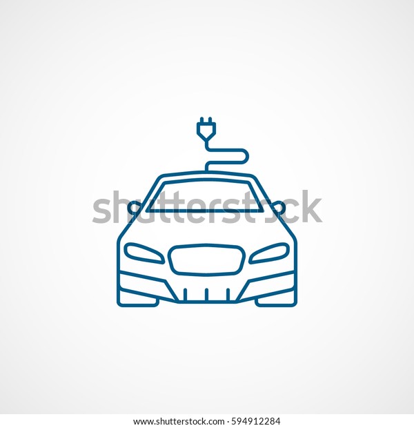 Car And Wire\
Blue Line Icon On White\
Background