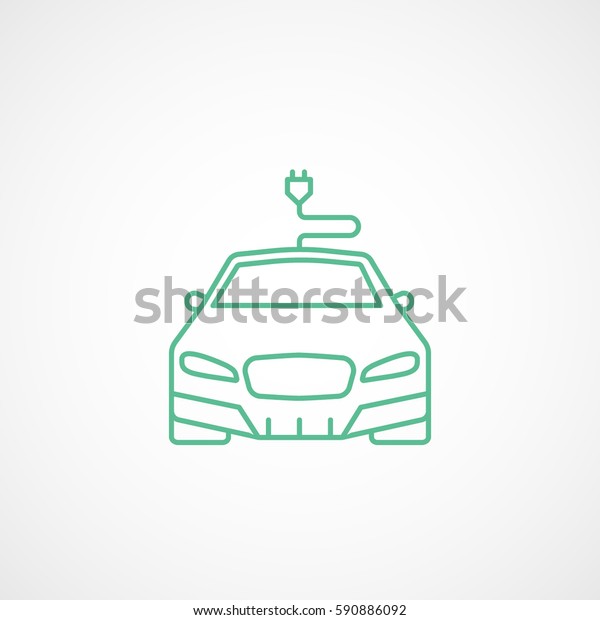 Car And Wire\
Green Line Icon On White\
Background