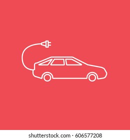 Car With Wire Line Icon On Red Background