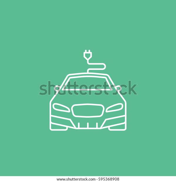 Car And Wire Line\
Icon On Green Background
