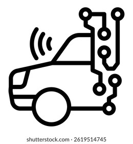 Car with wireless sensor circuit line icon, neural network concept. Vector graphics. Automobile with data connections sign on white background, style mobile or design