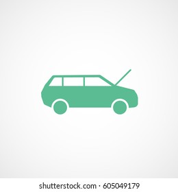 Car Witt Open Hood Green Flat Icon On White Background