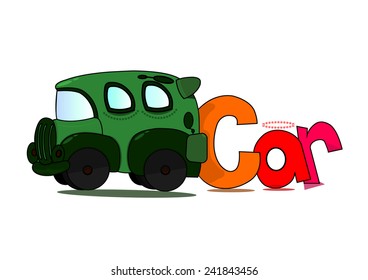 Car and word vector cartoon
