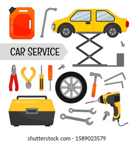 Car workshop equipment vector set.