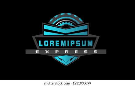 car workshop with gear and tire logo with deep philosophy for technology startup company.  gear and tire has mean professional.
