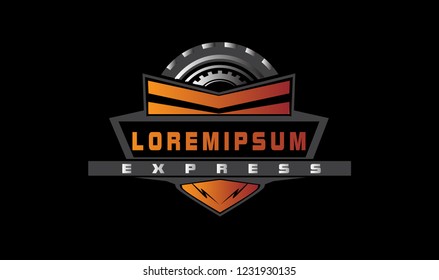 car workshop with gear and tire logo with deep philosophy for technology startup company.  gear and tire has mean professional.