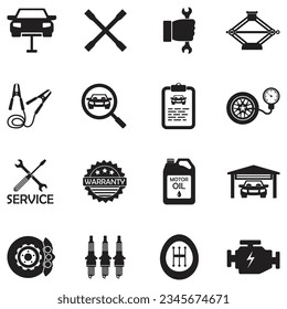 Car Workshop Icons. Black Flat Design. Vector Illustration.