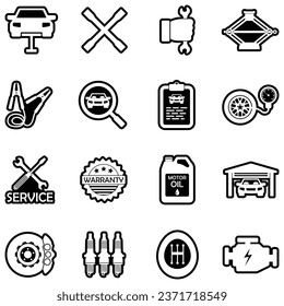 Car Workshop Icons. Line With Fill Design. Vector Illustration.