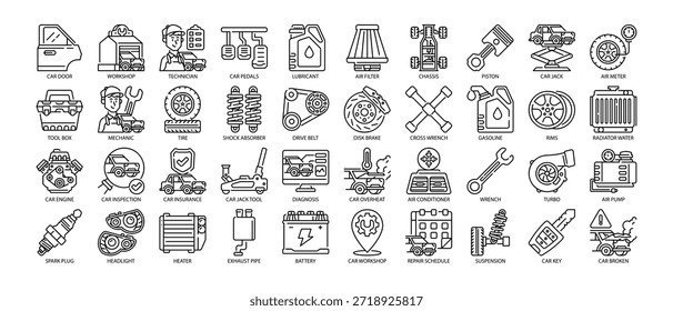 Conjunto de Ícones de Linha de Carro Workshop