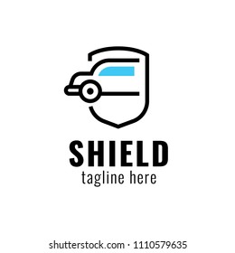 Car and workshop. Shield protection logo. Insurance concept.