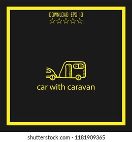 car woth caravan sketch vector icon