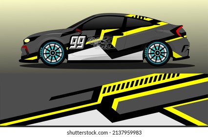 Vector de diseño de ajuste de coches de carreras. Resumen del diseño del kit de fondo de carreras de bandas gráficas para el envoltorio de vehículos, el coche de carreras, el rally, la aventura y el aliento