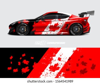 Car wrap decal. Abstract Canadian flag designs. Racing background for car livery. Full vector eps 10.