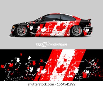 Car wrap decal. Abstract Canadian flag designs. Racing background for car livery. Full vector eps 10.