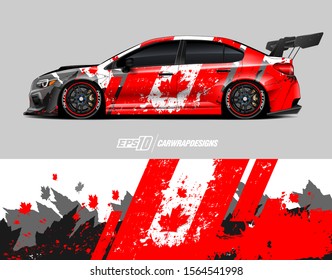 Car wrap decal. Abstract Canadian flag designs. Racing background for car livery. Full vector eps 10.