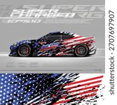Car wrap decal american flag designs. Abstract racing and sport background for racing livery or daily use car vinyl sticker.